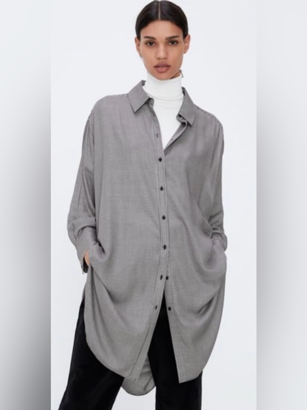 Zara Oversized Micro Houndstooth Shirt Dress Size Small